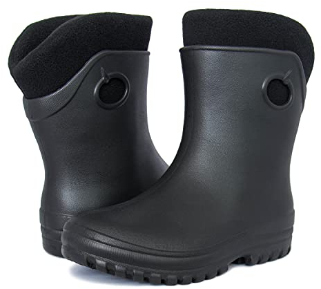 FortMen Federleichte EVA Gefütterte Gummistiefel Damen Thermo 36-41 halbhohe warme Winter Herbst Frühling Stiefel mit Futter Regenschuhe (Schwarz, 39)