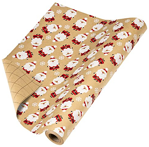 RUSPEPA Navidad Rollo De Papel De Regalo De Kraft - Diseño De Papá Noel Rojo Y Blanco Para Envolver - 43 cm X 10 m