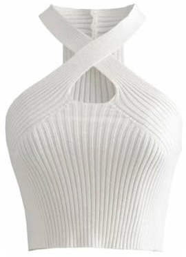 KOEMCY Canotta Donna Crop Canotte Estive Crop Top Sexy Canottiera Canotta a Tinta Unita in Stile Casual Incrociata Tagliata Senza Maniche Crop Top Canotta (Bianco)