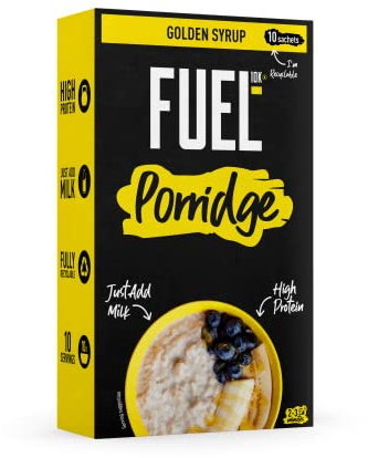 FUEL10K Golden Syrup Protein Porridge Oat Cereal Sachets, 10 x 36 g (Pack of 8)