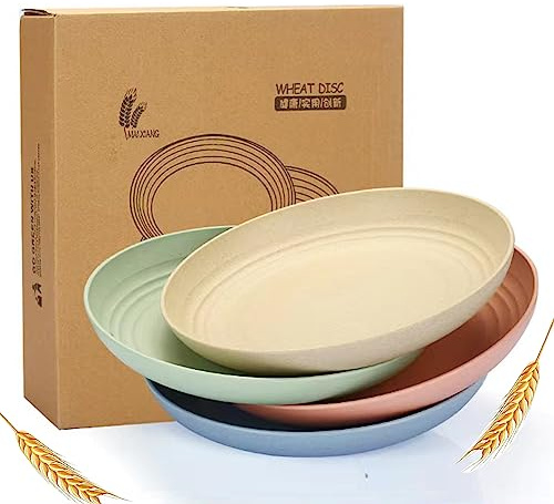 K Y KANGYUN 10 Inch Unbreakable Wheat Straw Dinner Plates, Set of 4 - Dishwasher Safe, BPA Free, Lightweight