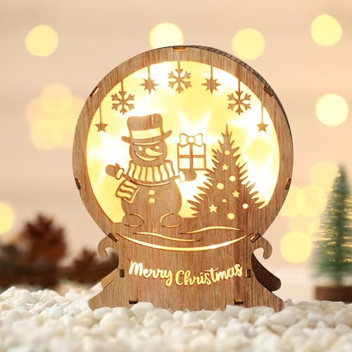 DAZZTIME Luci di Natale in Legno a Led,Decorazione Natalizia in Legno a Led,Luci per Finestre con Illuminazione,Decorazioni da Tavola Natalizie, Led per Balcone Interno,(Pupazzo di neve).