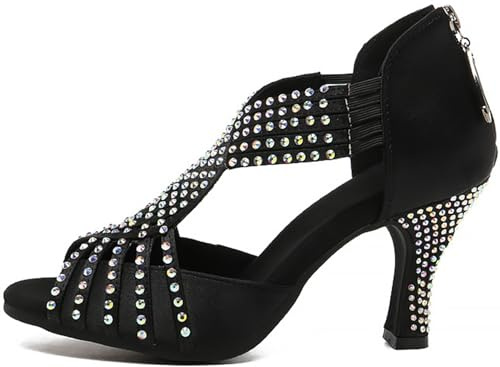 Zapatos de Baile Latino para Mujer Sandalia de Danza de Tacón Alto Zapatos Brillantes para Boda, Fiesta (Negro, Adulto, Mujer, 39, Números, Sistema Tallas Calzado EU, Mediano)