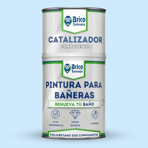 BRICOSALVAJE Pintura para Bañeras Acabado Brillante Dos Componentes 600+150 ML | Fácil Aplicación | Acabado Cerámico (Azul Claro Agatha)