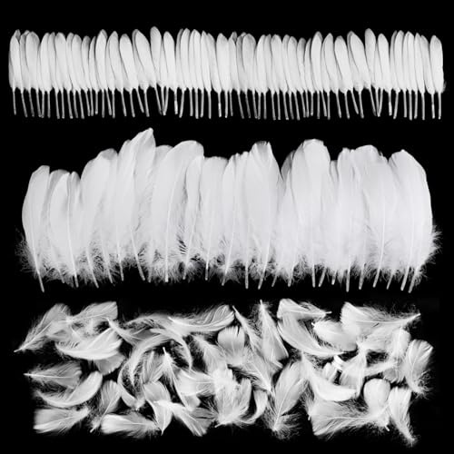 ZALAON Halloween White Feathers,250 Pieces Natural Goose Feathers for Crafts DIY Weddings Gift Boxes Filling