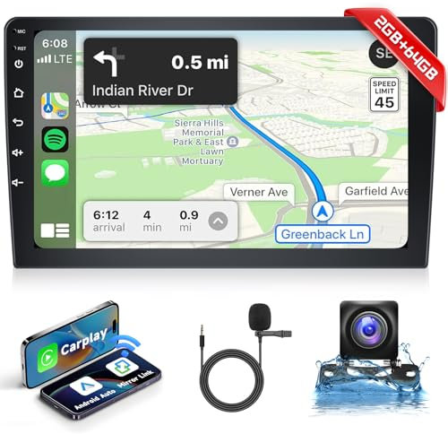 Hodozzy Android bilradio 2 GB 64 GB 10,1 tums pekskärm GPS-navigering med trådlös Carplay Android bilspegel länk 2 Din bilradio Bluetooth, WiFi, FM RDS, DSP med backkamera