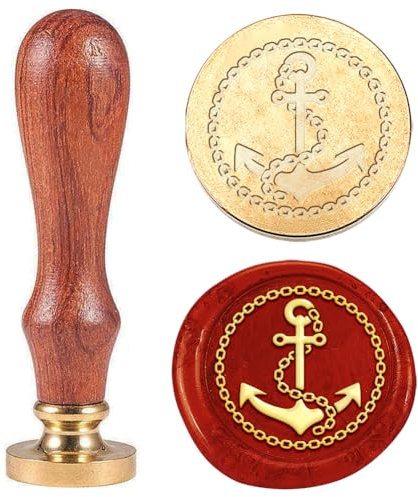 Hobbspring 1 Stück Wachs Siegelstempel Mit Anker Und Helm Vintage Wachs Siegelstempel Geschenk für Weihnachten 25mm Messingkopfstempel Mit Holzgriff Einladungskarten Wachsstempel Für Umschlagdekor