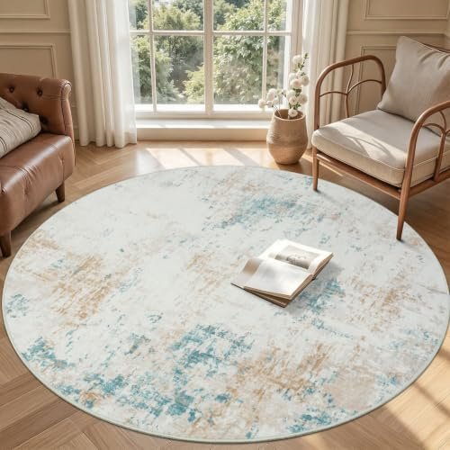 Homcomodar Tapis Salon 160cm Tapis Rond Lavable en Machine Rug | Beige Doux Poil Ras Chambre Adulte Rugs,Descente de Lit Carpets,AntidéRapant,Chambrel Mangerded Carpet