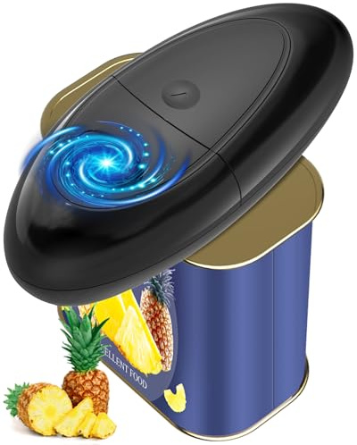 Apriscatole elettrico, senza spigoli vivi, apriscatole elettrico automatico One Touch per tutte le dimensioni di lattine, può apriscatole elettrico per artrite e mani deboli, esterno/famiglia (nero)