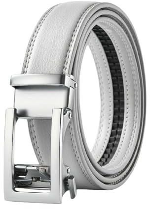 CMZYBBD Cinturón Hombre Cinturón Automático De Hebilla Automático De Cuero Genuino para Hombres Elegante Cinturón Informal Y Formal para Trajes, Jeans, Pantalones-Gris Plateado-125 Cm
