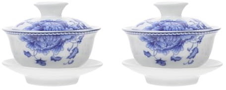 MAGICLULU Teetasse Mit Deckel Und Sieb Porzellan 9X9X5.5 Zoll Chinesisches Teegeschirr Traditionelle Weiße Porzellanschale Für Küche Haushalt 2 Stück