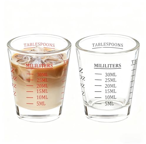 NLnnmuzh 2 Pack 30ml Heavy Glass Measuring Shot Glasses - 2 OZ Espresso Shots - Clear Glasses - with Gift Box (30ML) (Black+red)