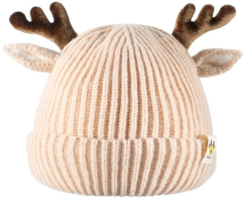 COMNICO Cappello di Natale invernale con renna, cappello invernale per bambini con orecchie e corna, cappello di Natale, berretto lavorato a maglia, spesso berretto invernale, berretto riscaldante