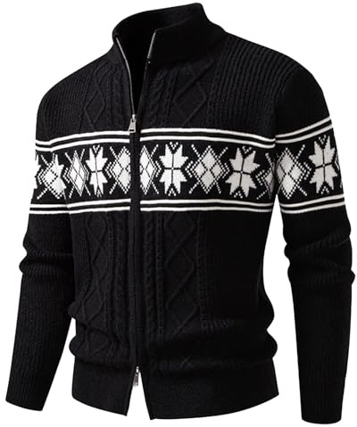 Mymyguoe Pull en tricot pour homme - Pull norvégien - Avec fermeture éclair - Cardigan - Bloc de couleurs - Veste chaude - Veste d'hiver - Veste de survêtement - Veste de loisirs, XL