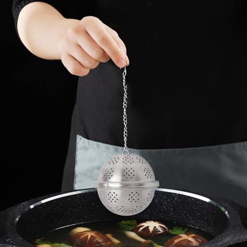 FUANA Colador de té de malla con cadena para té y especias, filtro fino de acero inoxidable 304 para preparar hojas sueltas, utensilios de cocina