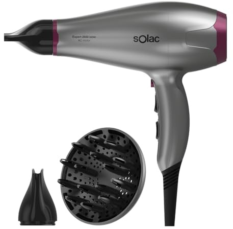 Solac – Secador de pelo Expert 2600 Ionic | 2600W | Iónico | Anti encrespamiento | 6 velocidades y temperaturas | Golpe aire frío | Filtro extraíble | Accesorios
