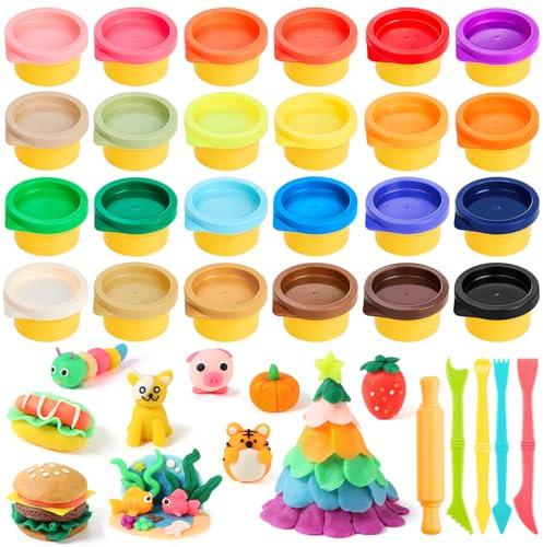 BYHANO Set de pâte à modeler 24 pièces pour enfants, jouet cadeau créatif et éducatif, set de pâte à modeler végan pour garçons et filles dès 3 ans, ultra-douce et non toxique, favorise la motricité f