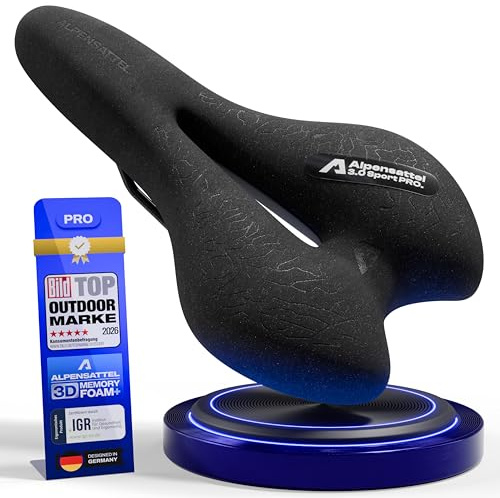 ALPENSATTEL® Sella ergonomica per bicicletta [3D Memory Foam] – Sella per uomo e donna – Materiale traspirante per una distribuzione ideale della pressione – Sella universale per ogni bicicletta