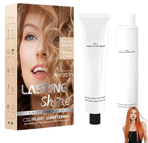 2 x 100 ml de tinte vegetal para el cabello y desarrollador, libre de amoniaco y cuidado, incluye accesorios para un brillo intenso y suave (naranja puesta de sol)