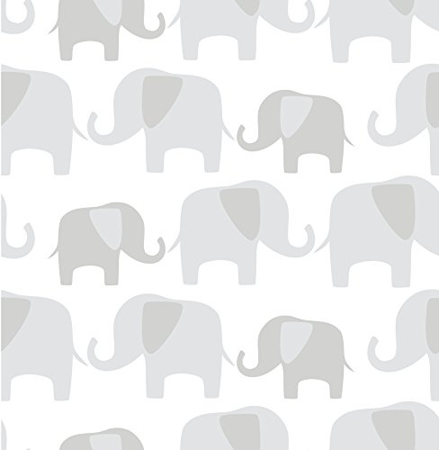 NuWallpaper Gray Elephant Parade Peel and Stick Wallpaper, Vinyl