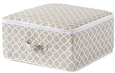Compactor Clothes Storage Bag with Zip, Foldable Cupboard and Wardrobe Storage Organiser, Large Dustproof and Waterproof Underbed Storage and Clothes Storage Organiser, Madison Range, Taupe/White