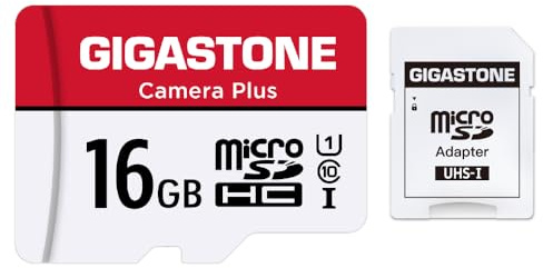 Gigastone Kamera Plus 16GB MicroSDHC Speicherkarte + SD Adapter, für Action-Kamera Drohne und Tablet, Lesegeschwindigkeit bis zu 85MB/s, Full HD-Videoaufnahme, U1 Klasse 10 Micro SD Karte UHS-I