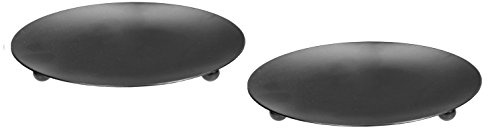 Hosley Set of 2 Black Iron Pillar Candle Holder Plates – 7-Inch Decorative Round Trays for Pillar Candles – Ideal for Weddings, Special Occasions, Home Décor, and Pedestal Displays