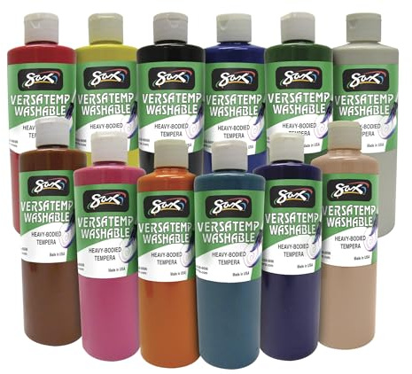 Sax Washable Versatemp Heavy Bodied Tempera Paints, Assorted Colors, 12 Pints