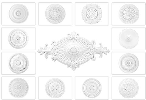 Grand Decor Stuckrosette aus PU hartschaum - Deckenrosette weiß, Zierelement, Stuck (R117, Ø 56cm) Wanddekoration Schlafzimmer Rosette rund
