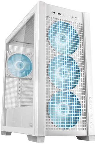ASUS TUF Gaming GT302 ARGB - Caja de Ordenador ATX con Cuatro Ventiladores ARGB de 140 x 28 mm, Cristal Templado Intercambiable y Panel Lateral de Malla, diseño de Conectores Ocultos - Blanco