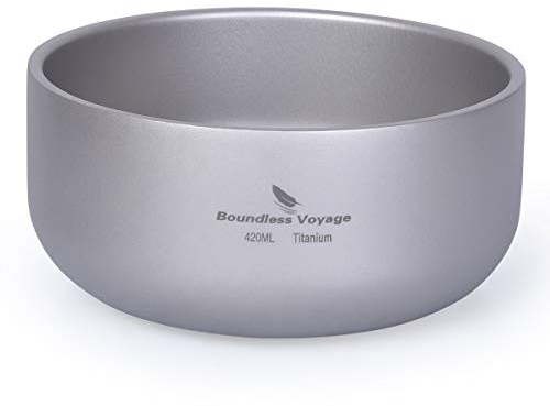iBasingo Tazón de Camping Utensilios de Titanio de Doble Pared para Exteriores Utensilios de Cocina Ultraligeros Vajilla Portátil para Senderismo Picnic Inicio Usado Mochilero Trekking Viajes 420ml