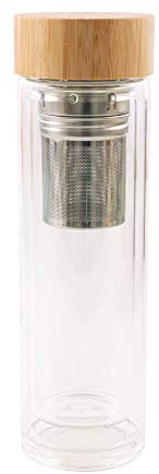 Point-Virgule Bouteille à thé en Verre Isotherme avec infuseur à thé en INOX et Bouchon Bambou, 420ml PV-LIV-7090