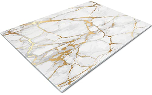 White Gold Marble Effect Glass Chopping Board - Non Slip, Small, Kitchen Worktop Saver