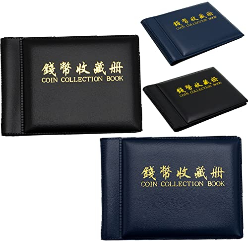 2 Pack Coin Collection Album 60 Coin Holders Can Hold 50P and 2 Pound Coins Black and Blue