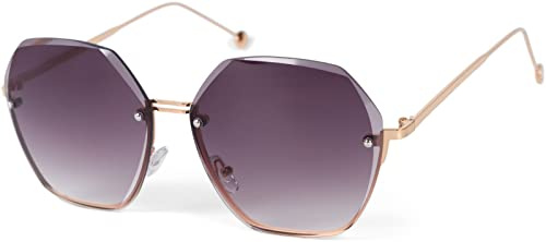 styleBREAKER Lunettes de soleil ovales oversize pour femmes, taille diamant, sans monture avec verres teintés, monture métallique 09020136, couleur:Monture or/verre violet dégradé