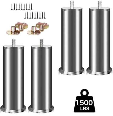 RHUAFET 4 stycken möbelfötter i rostfritt stål, 20 cm sofffötter, möbelben, metall, för skåpfötter, säng, ben/soffa, ben/bordsben, höjdjusterbar, använd M8-skruvar, stöd över 800 kg