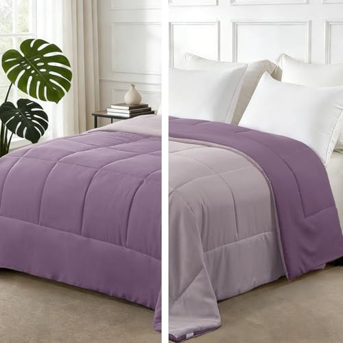 Exclusivo Mezcla 7.5 Tog Double Size Duvet All Seasons, Ultra Soft Reversible Coverless Duvet, Lightweight Down Alternative Comforter, 200x200 cm Dusty Lavender/Lilac Ash