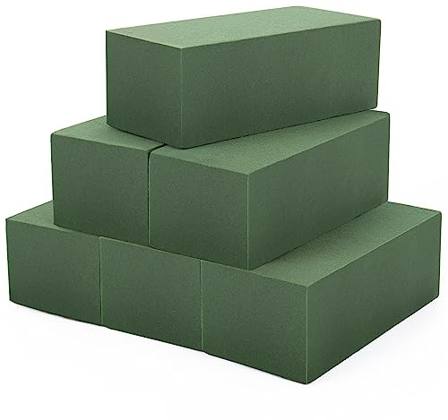 TAOPE Floral Foam Blocks - 2.3 x 3.5 x 8 Inches, Dry & Wet for Artificial Flowers - 6PCS Green Rectangular for Wedding Decoration