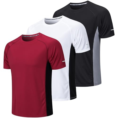 Gaiatiger 3 Pezzi Maglietta Uomo Manica Corta T Shirt Palestra Running Maglia Tecnica Uomo Maglietta Asciugatura Rapida Traspirante Sportiva Trekking Tshirt,20412-Black White Red-M