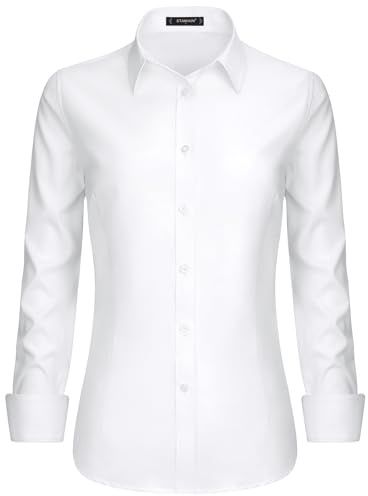 Stamain Chemises à Manches Longues pour Femmes Chemisier Femme Chic et élégant Chemise de Travail Femme Couleur Unie S-4XL