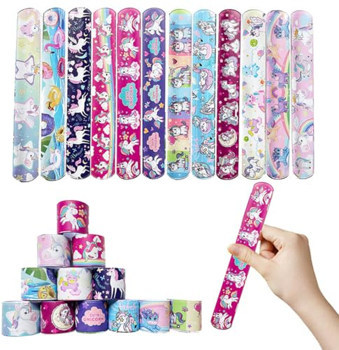 Racelet à cliquetis, Slap Bracelet 12 pcs Slap Bracelet à Claquer Licorne Slap Bandes pour Enfants Parti Favors Filles Garçons