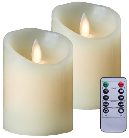 Vivezen - Lot de 2 bougies à LED 10 cm en cire avec télécommande, flamme vacillante