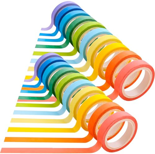 Ulawellor 20 Rotoli Washi Tape Adesivi,Adesivo Colorato Arcobaleno,Nastri Colorati Carta Adesiva,Nastro Adesivo Colorato 7 mm,Adatto per al Fai Da Te,Libri,Decorazioni e Confezioni Regalo