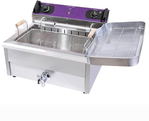 TT-YEC Professional Tabletop Deep Fryer with Basket And Lid, Temperature Control Function, Large Double Vat Deep Fryer, Stainless Steel Deep Fryer for Home And Commercial Use,B20L