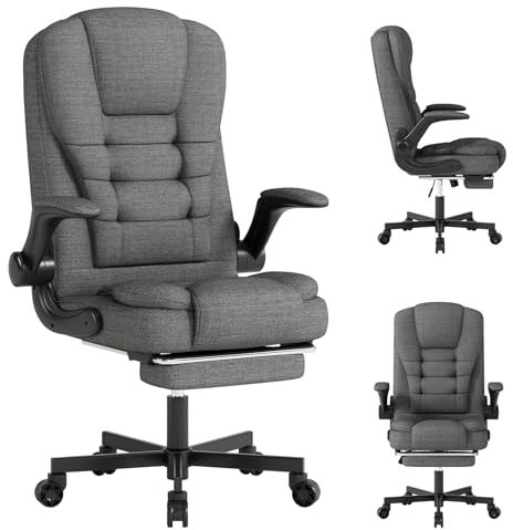 SITMOD Gaming Stuhl, Atmungsaktiver Bürostuhl aus Stoff PC-Stuhl, Ergonomischer Arbeitsstuhl mit hochklappbarer Armlehne, 360°Drehbarer Höhenverstellbarer Sessel Schreibtischstuhl mit Fußstütze, Grau