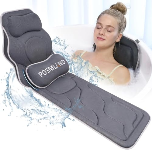 Coussin de bain complet pour baignoire – Extra long et épais avec soutien de la tête, du dos et des lombaires, 168 ventouses antidérapantes, coussin de spa en maille aérée 5D, séchage rapide et