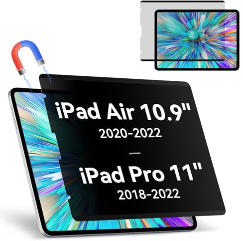 Protescreen - Filtro de privacidad magnético para iPad Pro de 11 pulgadas, 2022, 2021, 2020, 2018, iPad Air 5/4 de 10,9 pulgadas, protector de pantalla, filtro antiespía, antiluz, azul, reutilizable