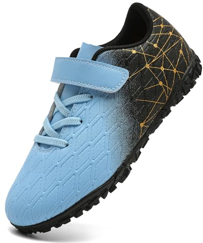 PiDaGlobal Scarpe da Calcio Bambini Ragazzi con Tacchetti Bassi Scarpe da Calcetto Futsal e Allenamento per Interno/Esterno - Antiscivolo Junior 29EU Azzurro Chiaro