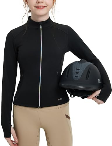 FitsT4 Sports Girls Fleece Equestrian Shirt Horse Riding Jacket Fall Winter Warm Horseback Riding Shirts Athletic Outwear Black XS