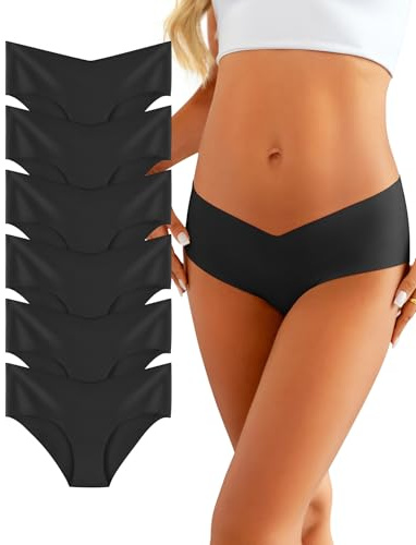 Memouniva Seamless Knickers for Women V-waist No Vpl Underwear Stretch Breathable Ladies Briefs Invisibles Panties 6 Pack Black